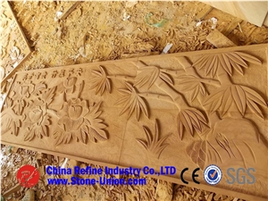 Wall Relief Sculpture Beige Sandstone