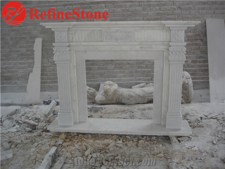 White Marble Corner Fireplace Mantel