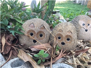 Natural Stone Owls Engraved for Garden Series