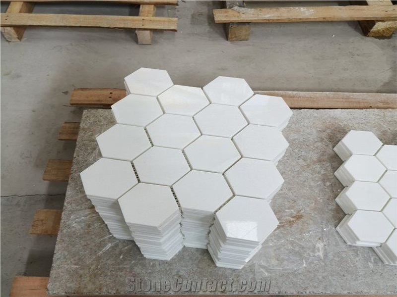 Hexagon White Marble Wall Mosaic Polished Mosaic
