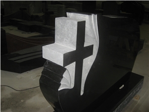 Black Granite Cross Design Headstone