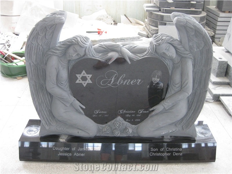 Black Granite Engraved Angel Monument 01