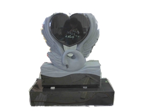 Black Granite Swan Statue Heart Shape Headstone