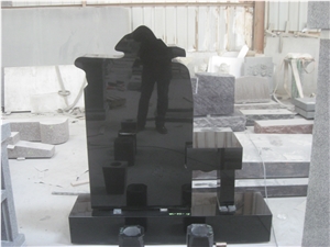 Black Granite Upright Headstone with Bench