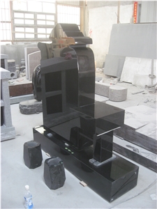 Black Granite Upright Headstone with Bench