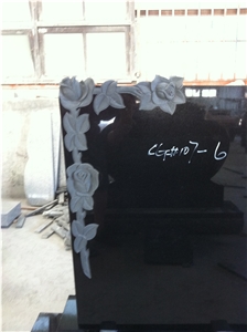 Black Upright Headstone with Flowers Engraving