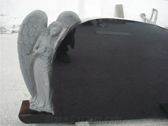 Cemetery Usage Black Granite Angel Headstone