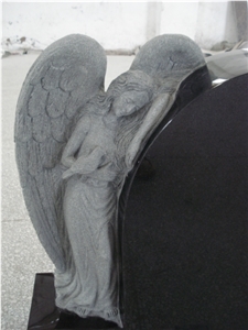 Cemetery Usage Black Granite Angel Headstone