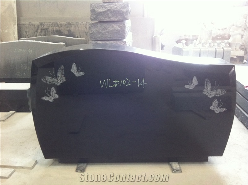 Cemetery Usage Black Headstone with Butterflies