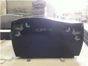 Cemetery Usage Black Headstone with Butterflies