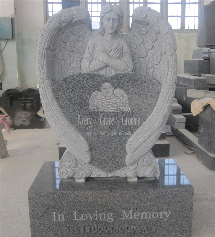 Dark Grey Granite Engraved Angel Monument 04