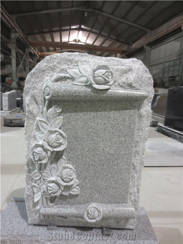 G633 Book Shape Headstone with Roses Engraving