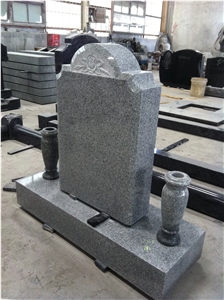 G633 Gray Granite Upright Headstone with Vases
