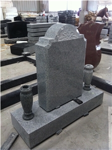 G633 Gray Granite Upright Headstone with Vases