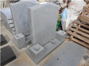 G633 Gray Granite Upright Monument with Vases