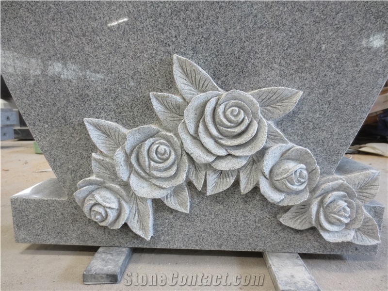 G633 Gray Monument with Flowers Engraving