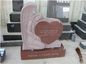 India Red Granite Engraved Angel Monument 06