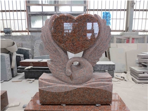 Swan Heart Shape Granite Tombstone Design Monument
