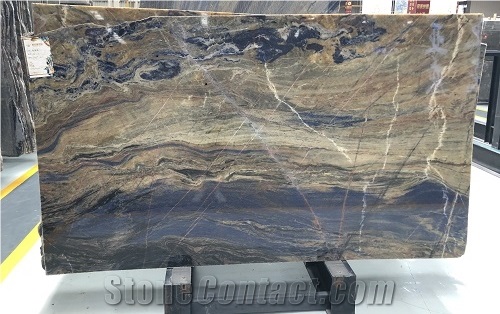 Blue Sodalite with Black Slabs Wall Covering