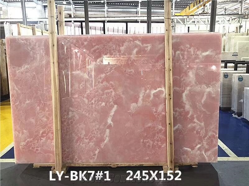 Polished Pink Onyx Slabs for Wall Claddings