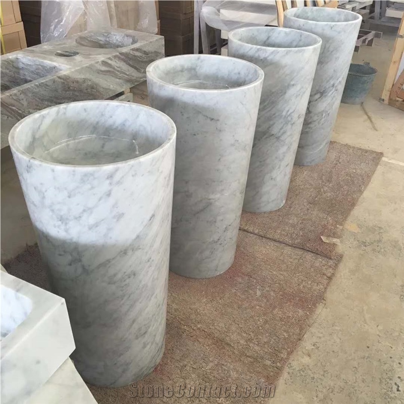 Carrara White Marble Pedestal Sinks, Marble Basins