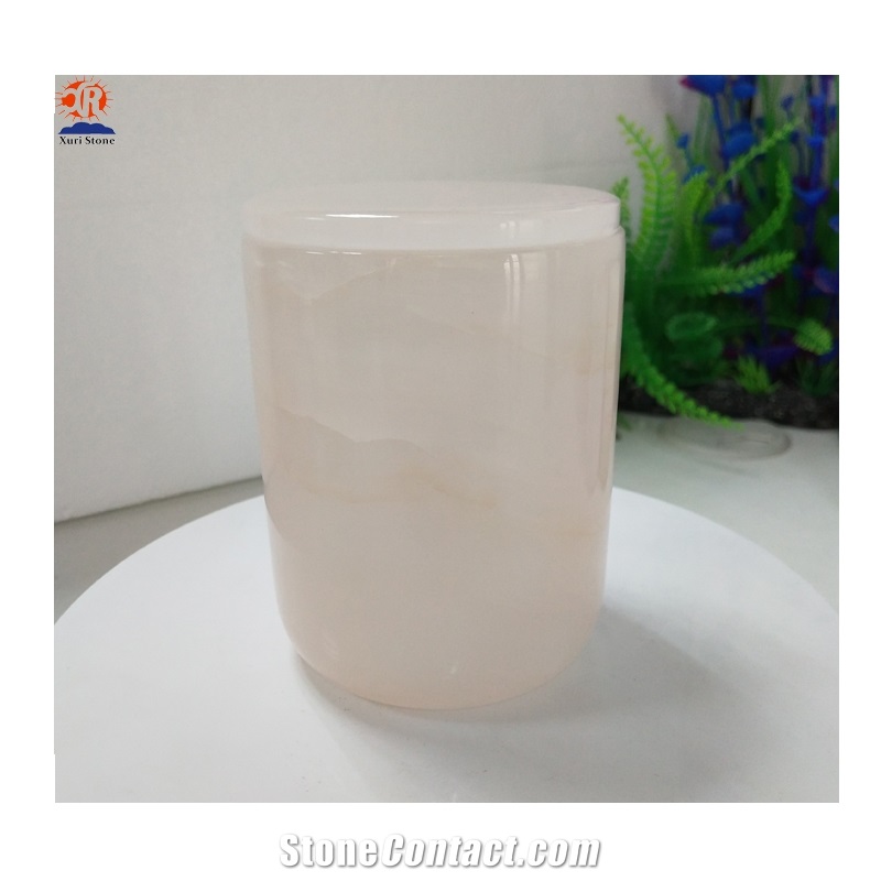 Pink Onyx Candle Jar/Candle Holder with Lid