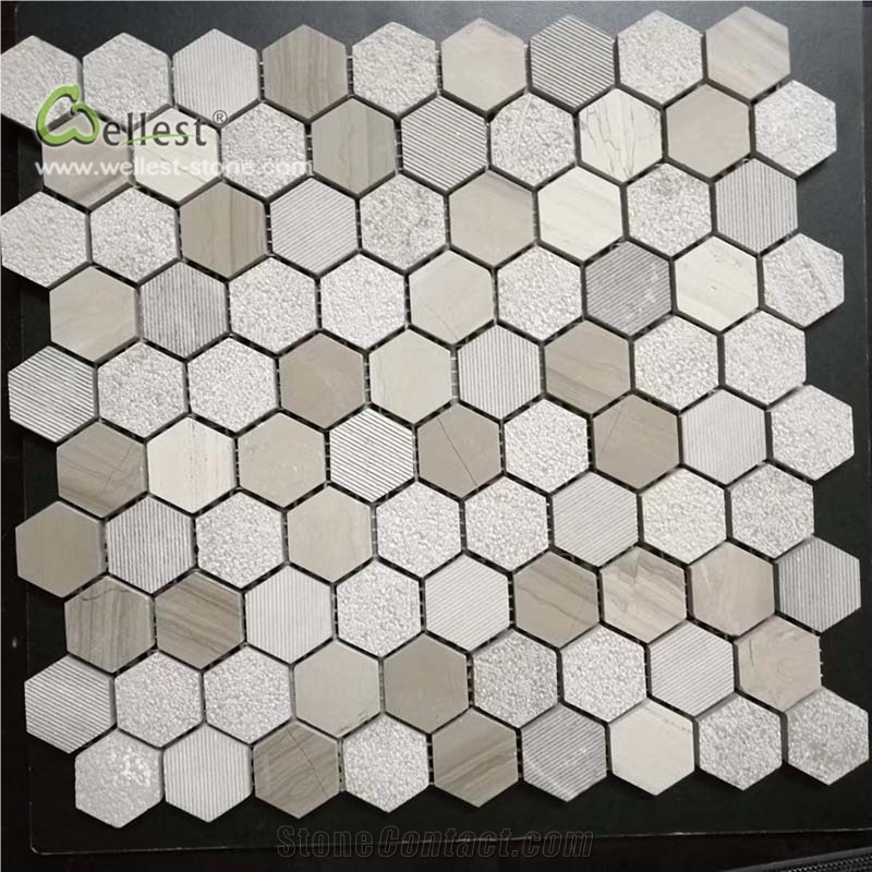 Beige Light Brown Mosaic Hexagon Shape Pattern