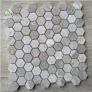 Beige Light Brown Mosaic Hexagon Shape Pattern