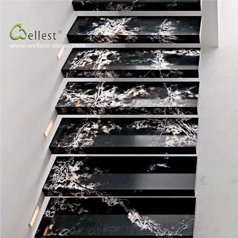 Black Marble Steps Risers Stairs Treads Interior