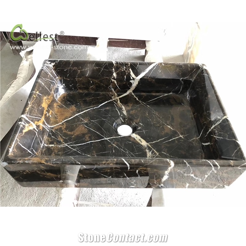 Dark Brown Marble Bathroom Rectangular Basins