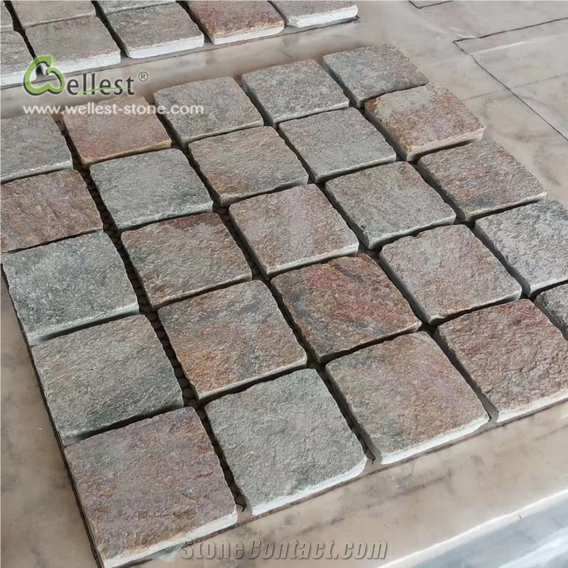Green and Brown Cube Stone Meshed Natural Split