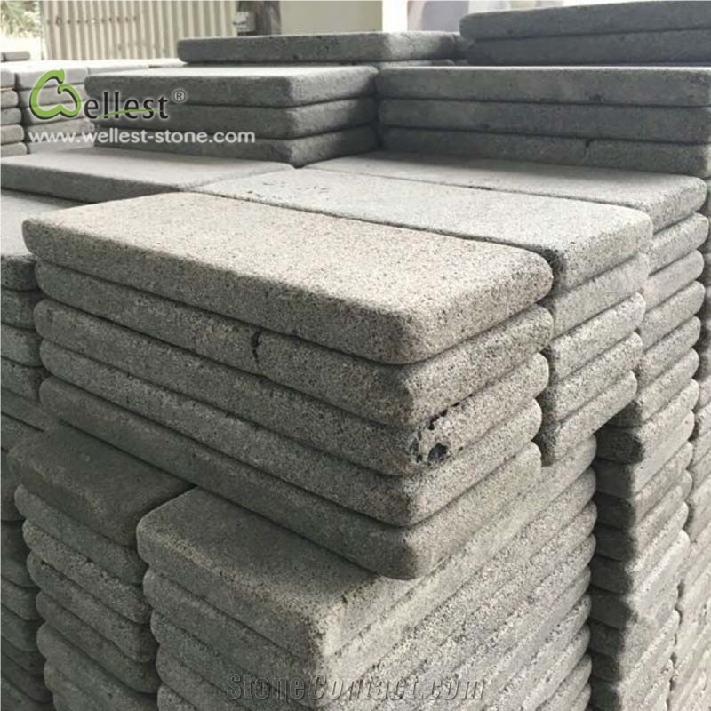Grey Brick Look Paver Tumbled Sides Basalt Cobble