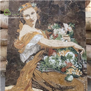 Lady with Flower Pattern Mosaic Wall Tile