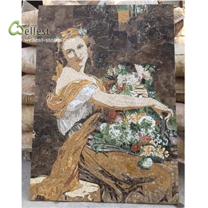 Lady with Flower Pattern Mosaic Wall Tile