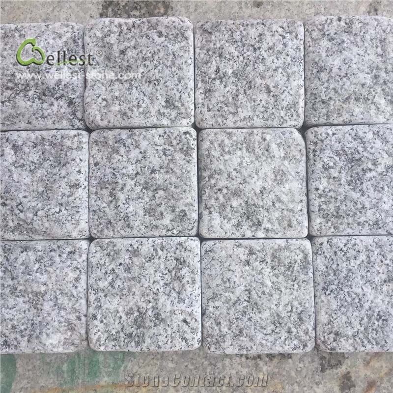 Light Grey Granite Cube Stone Paver Tumbled Sides