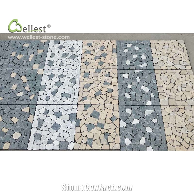 Mix Color Flat Pebble Look Mosaic Meshed Pattern