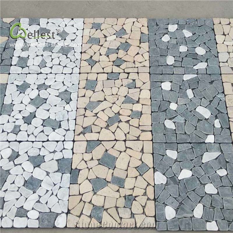 Mix Color Flat Pebble Look Mosaic Meshed Pattern