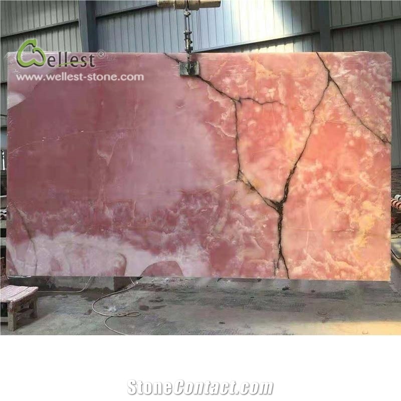 Pink Peach Red Marble Slab Mansion Wall Cladding