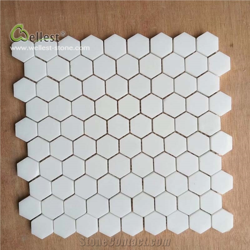 Pure White Mosaic Hexagon Shape Pattern Interior