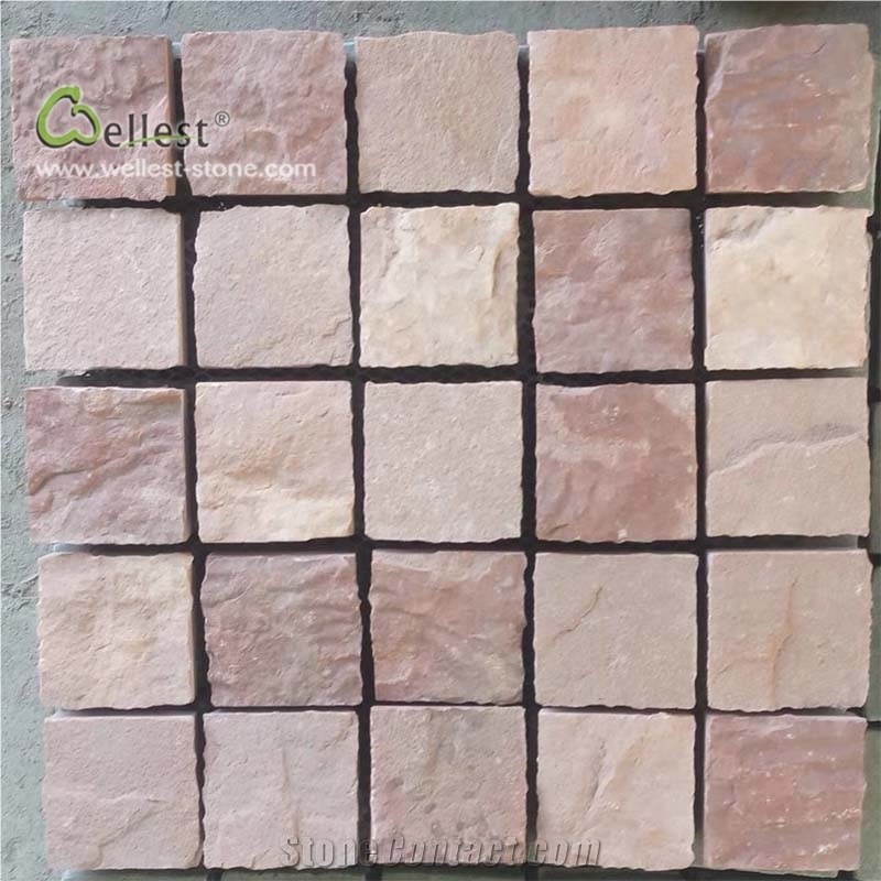 Rosy Brown Pink Mesh Backed Cube Stone