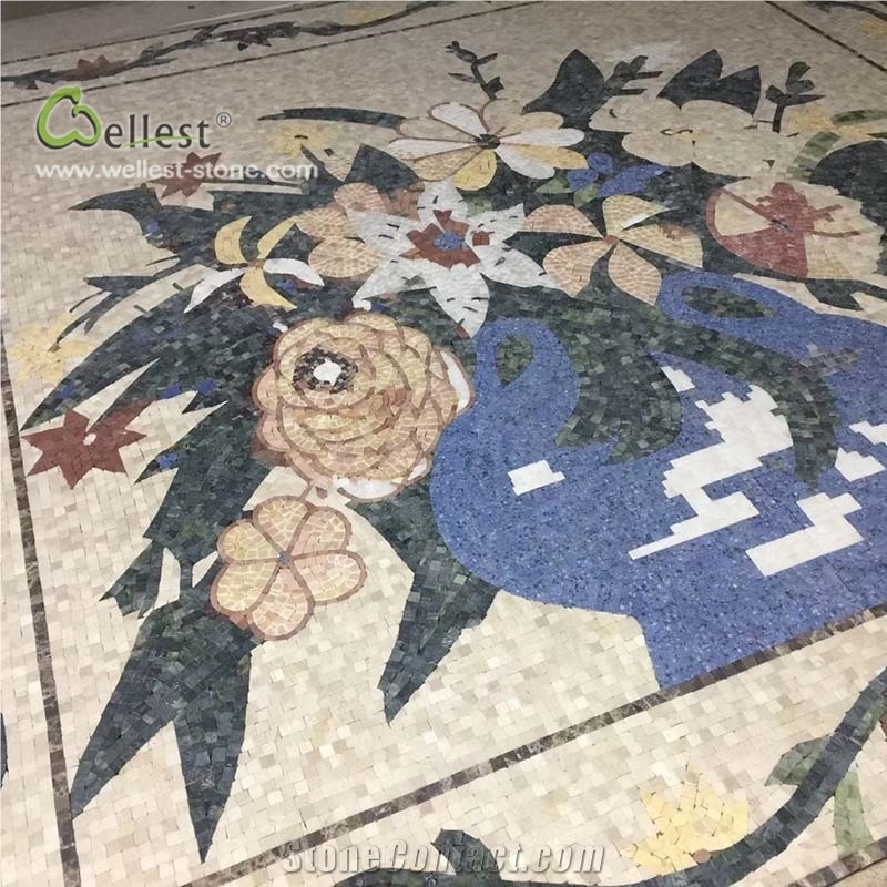 Still Life Flower Pattern Mosaic Interior Floor