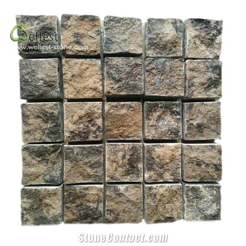 Tan Brown Cube Stone Paver Stripe Texture Pavement