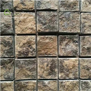 Tan Brown Cube Stone Paver Stripe Texture Pavement