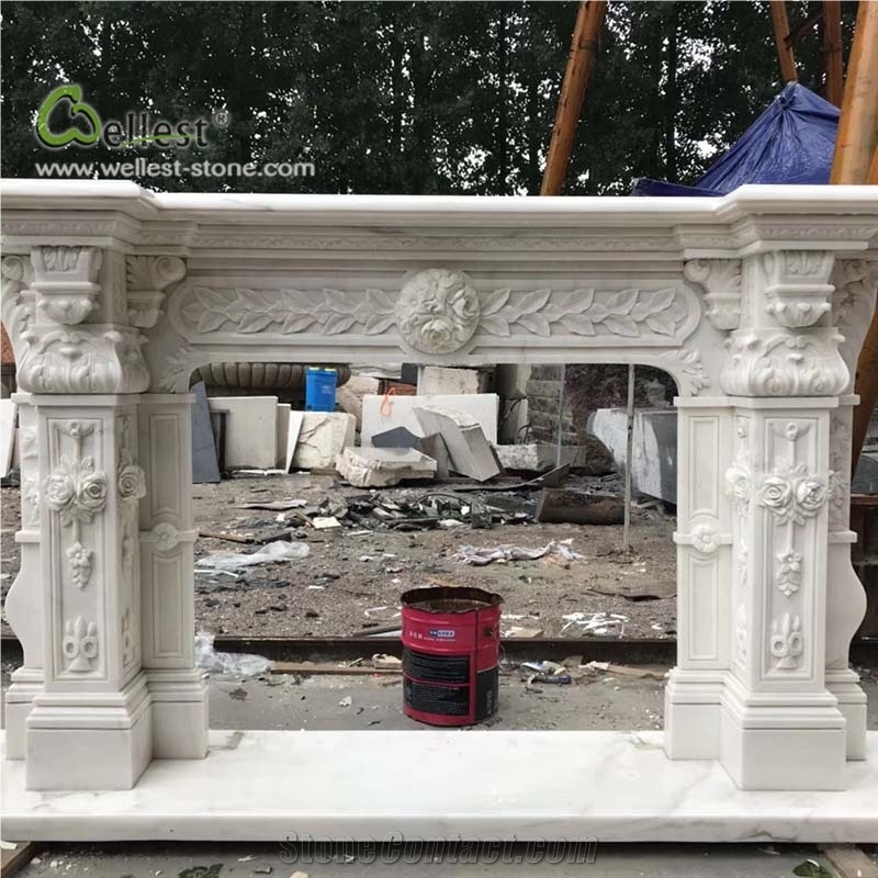 White Beige Exquisite Fireplace Surround Mantel
