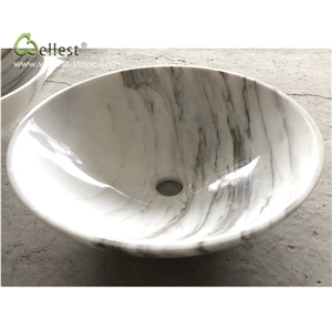White Marble Bathroom Round Basins Washing Bowl