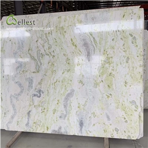 White Marble Slab with Green and Grey Spot Vein