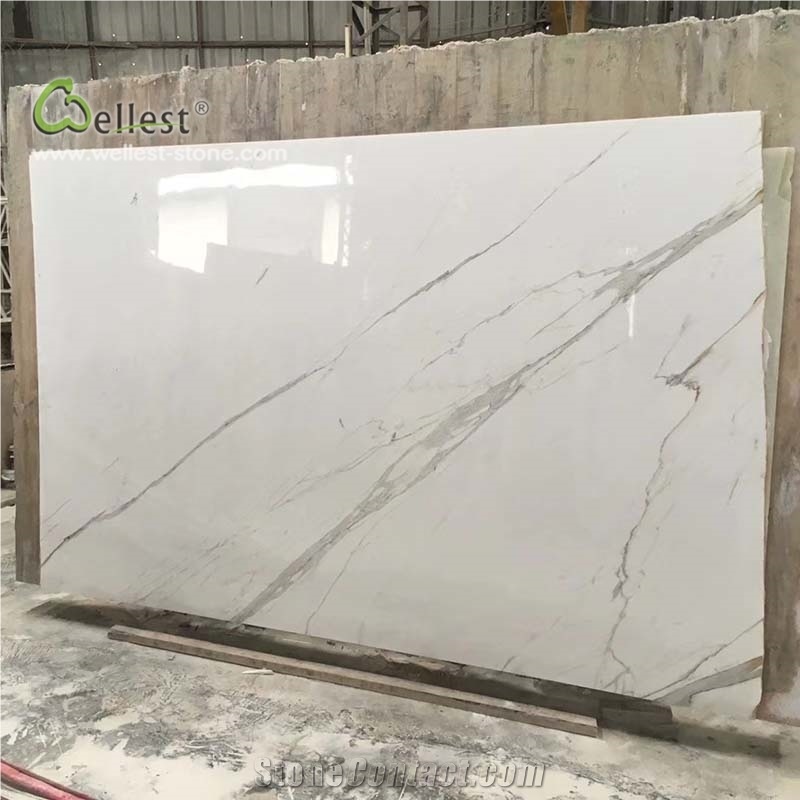 White Marble Slab with Grey Stripe Texture