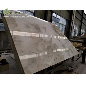 White Marble Slab with Light Brown Block Texture