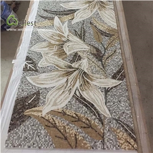 White Plant Pattern Mosaic Floor Medallion