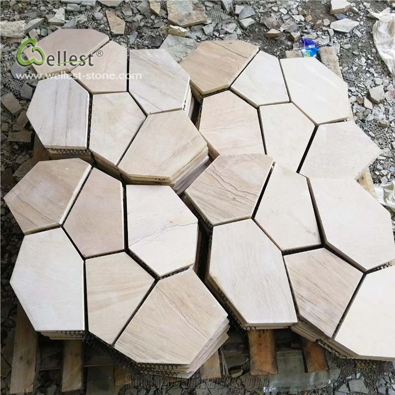Wood Color Flag Stone on Mesh Flat Surface